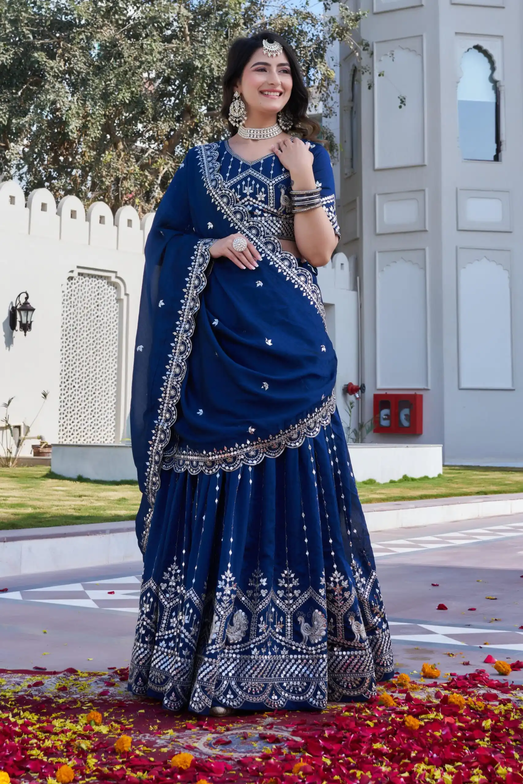 Navy Blue Vichitra Embroidery Work Lehenga Choli | Lehenga, Bollywood Lehenga, Creative Lehenga, Designer Lehenga, Embroidered Lehenga, Party Wear Lehenga