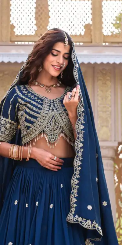 Navy Blue Vichitra Silk Thread Embroider Work Lehenga Choli | Lehenga, Bollywood Lehenga, Creative Lehenga, Designer Lehenga, Embroidered Lehenga, Party Wear Lehenga