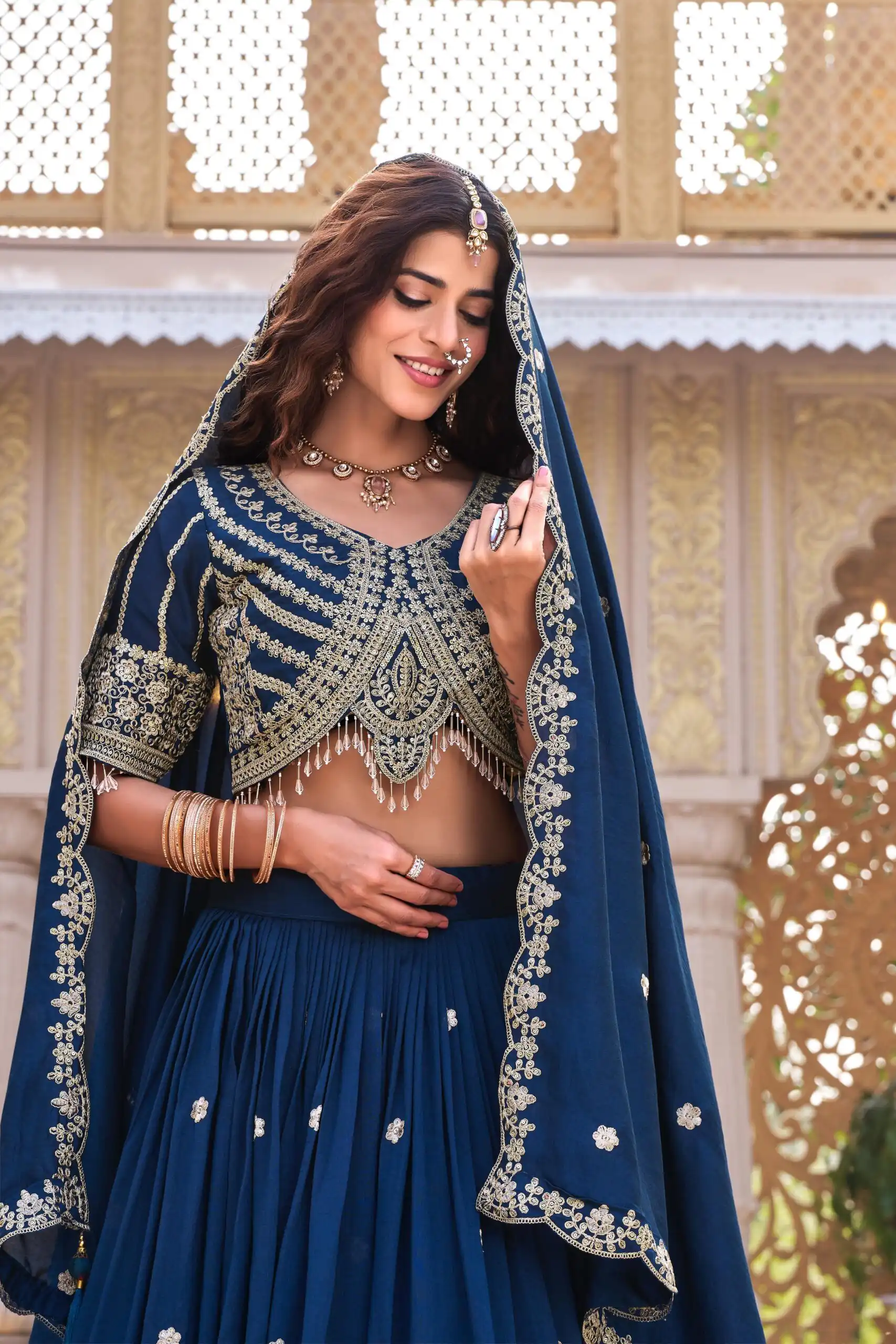 Navy Blue Vichitra Silk Thread Embroider Work Lehenga Choli | Lehenga, Bollywood Lehenga, Creative Lehenga, Designer Lehenga, Embroidered Lehenga, Party Wear Lehenga
