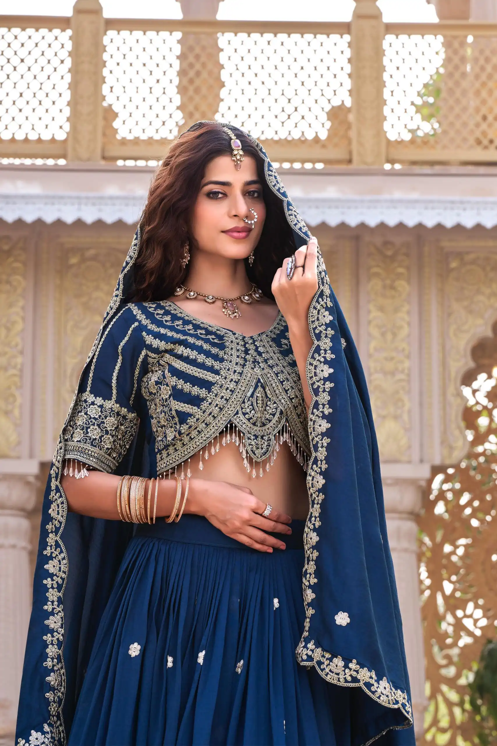 Navy Blue Vichitra Silk Thread Embroider Work Lehenga Choli | Lehenga, Bollywood Lehenga, Creative Lehenga, Designer Lehenga, Embroidered Lehenga, Party Wear Lehenga