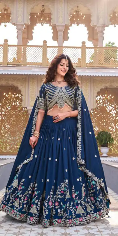 Navy Blue Vichitra Silk Thread Embroider Work Lehenga Choli | Lehenga, Bollywood Lehenga, Creative Lehenga, Designer Lehenga, Embroidered Lehenga, Party Wear Lehenga
