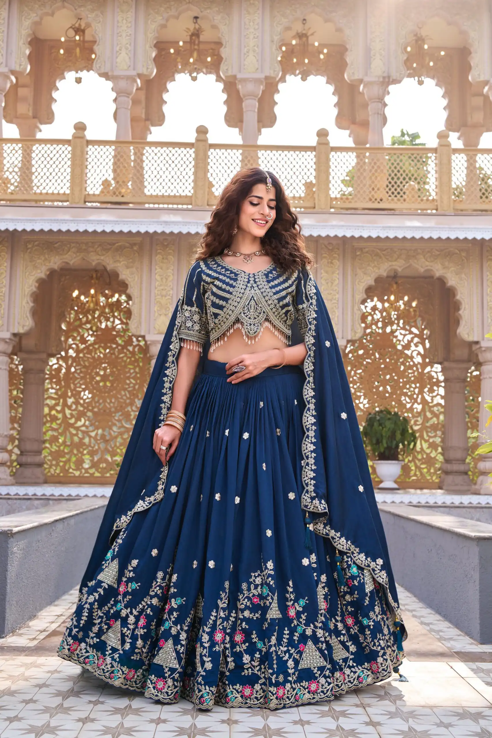 Navy Blue Vichitra Silk Thread Embroider Work Lehenga Choli | Lehenga, Bollywood Lehenga, Creative Lehenga, Designer Lehenga, Embroidered Lehenga, Party Wear Lehenga