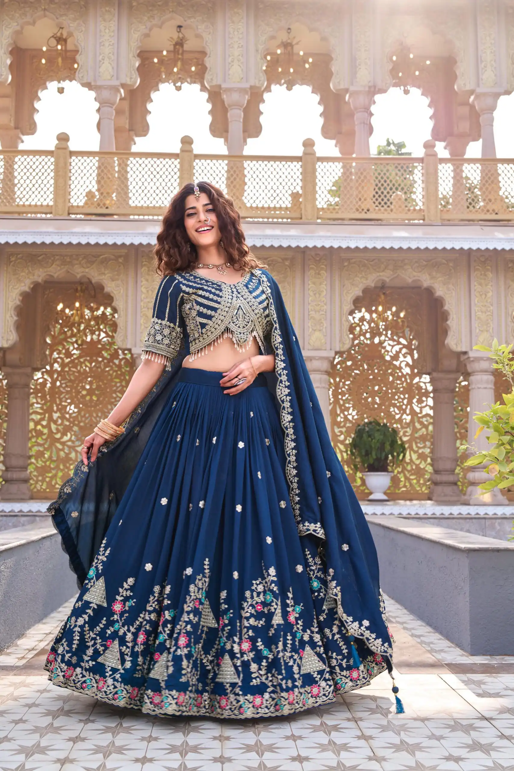 Navy Blue Vichitra Silk Thread Embroider Work Lehenga Choli | Lehenga, Bollywood Lehenga, Creative Lehenga, Designer Lehenga, Embroidered Lehenga, Party Wear Lehenga