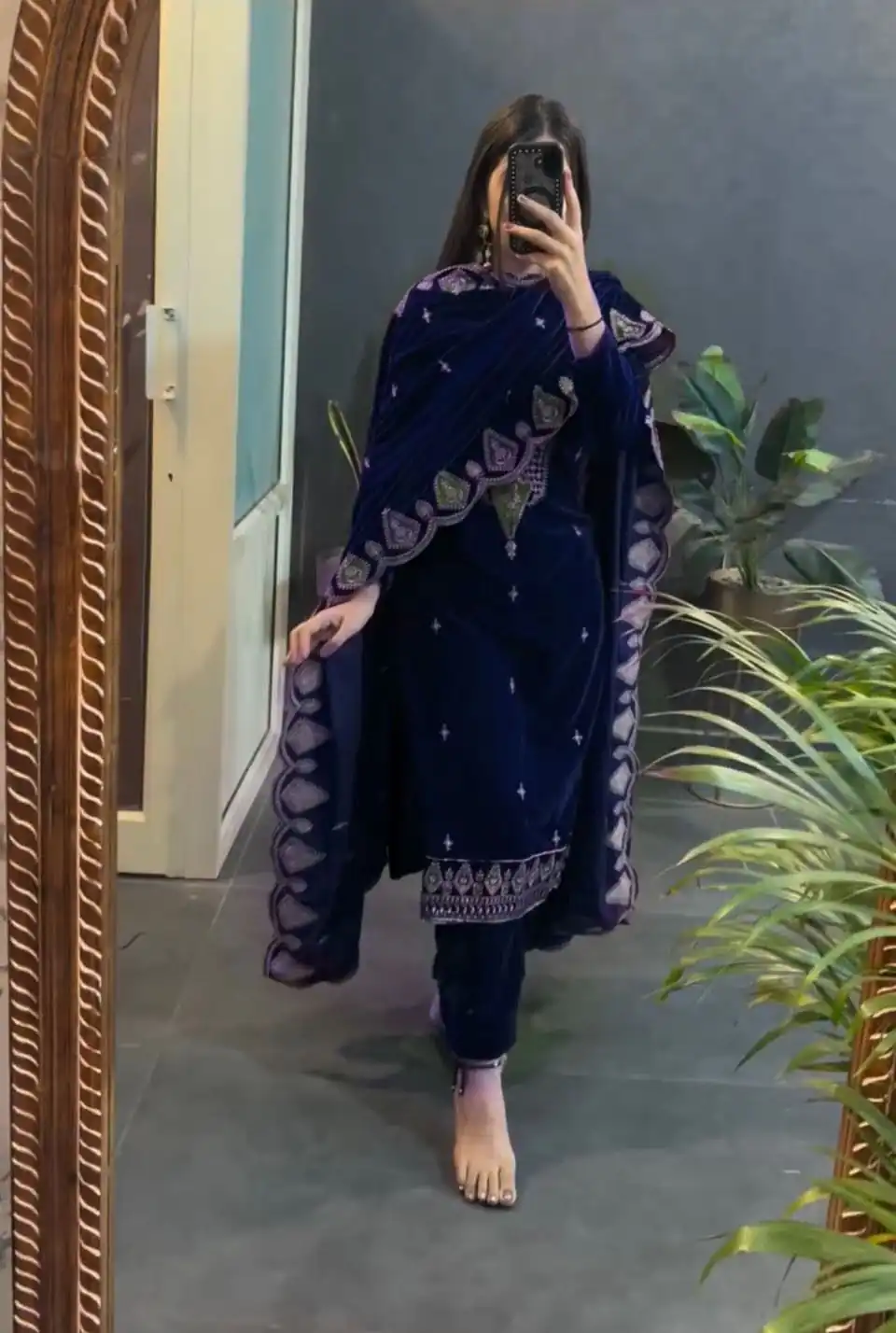 Navy Blue Viscose Velvet Embroidery Work Salwar Suit | Jump Suits, Tops & Bottoms, Track Suits, Salwar suit, Casual Suits, Creative suits, Designer Suits, Palazzo Suits, Party Wear Suits, Patiala Suits, Straight Suits, Trendy Wear
