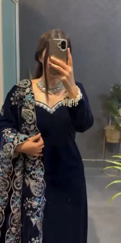 Navy Blue Viscose Velvet Lace Work Salwar Suit | Jump Suits, Tops & Bottoms, Track Suits, Salwar suit, Casual Suits, Creative suits, Designer Suits, Palazzo Suits, Party Wear Suits, Patiala Suits, Straight Suits, Trendy Wear