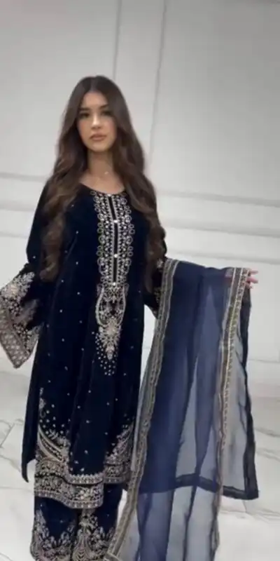Navy Blue Viscose Velvet Sequence Lace Work Salwar Suit | Jump Suits, Salwar suit, Casual Suits, Creative suits, Designer Suits, Palazzo Suits, Party Wear Suits, Patiala Suits, Straight Suits