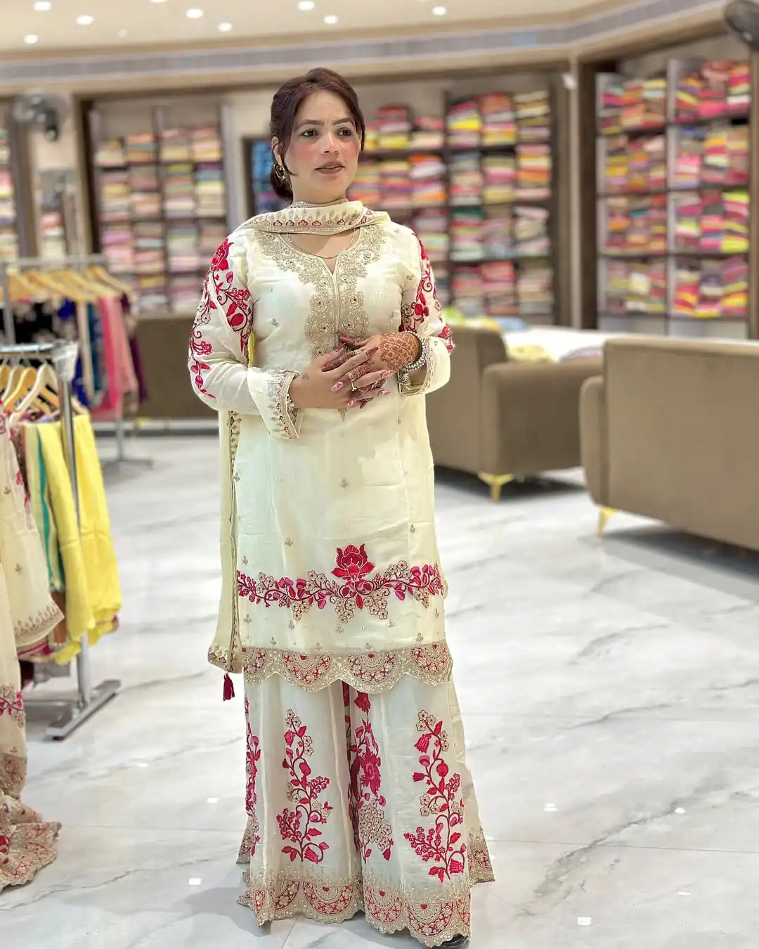 Off White Chinon Silk With Lace Work Salwar Suit | Jump Suits, Salwar suit, Casual Suits, Creative suits, Designer Suits, Palazzo Suits, Party Wear Suits, Patiala Suits, Straight Suits