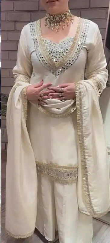 Off White Cosmos Embroidery Mirror Work Salwar Suit | Jump Suits, Salwar suit, Casual Suits, Creative suits, Designer Suits, Palazzo Suits, Party Wear Suits, Patiala Suits, Straight Suits