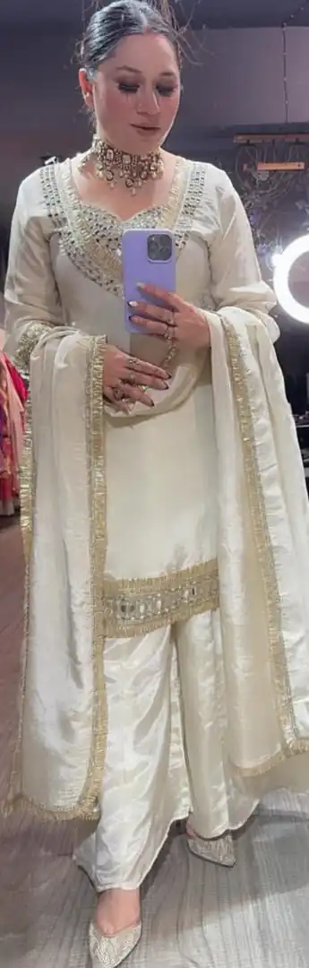 Off White Cosmos Embroidery Mirror Work Salwar Suit | Jump Suits, Salwar suit, Casual Suits, Creative suits, Designer Suits, Palazzo Suits, Party Wear Suits, Patiala Suits, Straight Suits