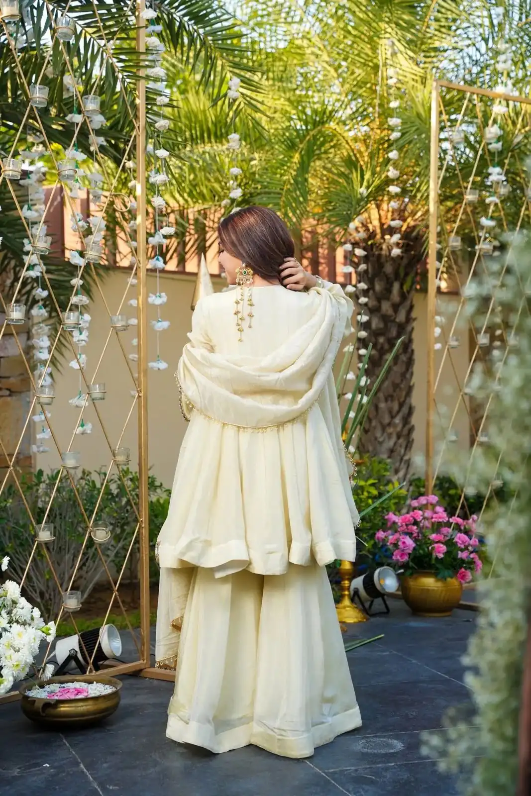 Off White Cosmos Mirror Lace Work Salwar Suit | Jump Suits, Tops & Bottoms, Track Suits, Salwar suit, Casual Suits, Creative suits, Designer Suits, Palazzo Suits, Party Wear Suits, Patiala Suits, Straight Suits, Trendy Wear