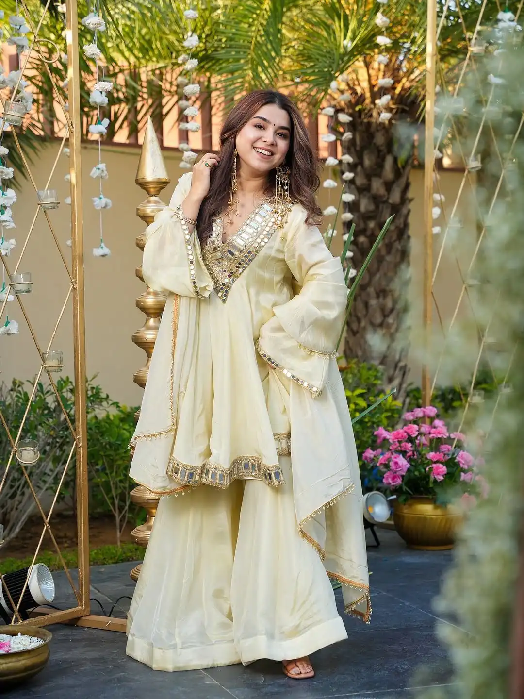 Off White Cosmos Mirror Lace Work Salwar Suit | Jump Suits, Tops & Bottoms, Track Suits, Salwar suit, Casual Suits, Creative suits, Designer Suits, Palazzo Suits, Party Wear Suits, Patiala Suits, Straight Suits, Trendy Wear