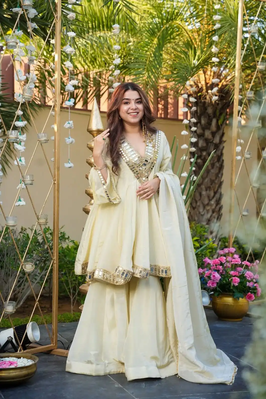 Off White Cosmos Mirror Lace Work Salwar Suit | Jump Suits, Tops & Bottoms, Track Suits, Salwar suit, Casual Suits, Creative suits, Designer Suits, Palazzo Suits, Party Wear Suits, Patiala Suits, Straight Suits, Trendy Wear