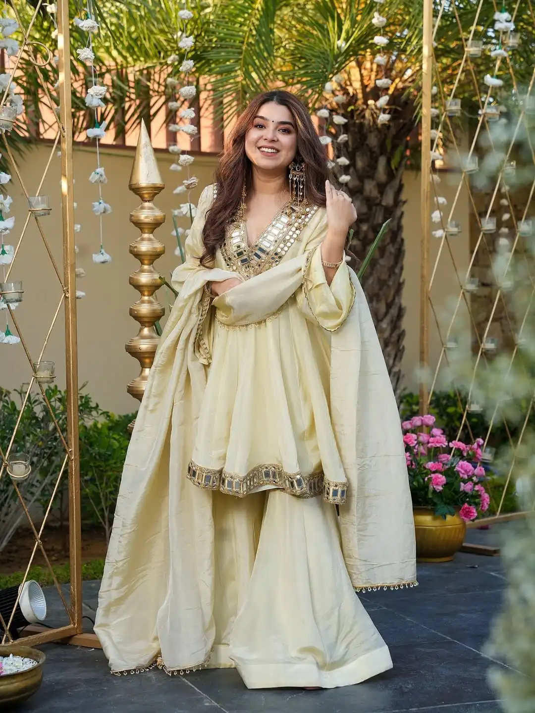 Off White Cosmos Mirror Lace Work Salwar Suit | Jump Suits, Tops & Bottoms, Track Suits, Salwar suit, Casual Suits, Creative suits, Designer Suits, Palazzo Suits, Party Wear Suits, Patiala Suits, Straight Suits, Trendy Wear