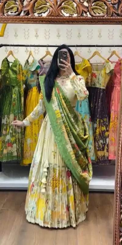 Off White Cotton Kalamkari Print Lehenga Choli | Lehenga, Bollywood Lehenga, Creative Lehenga, Designer Lehenga, Embroidered Lehenga, Party Wear Lehenga