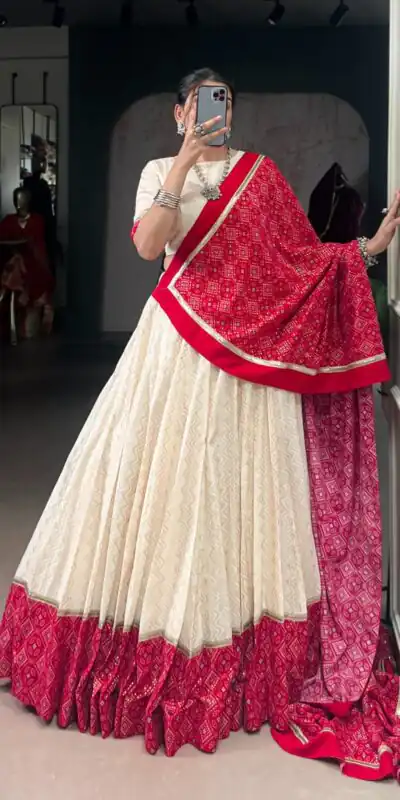 Off White Cotton With Sequins Work Lehenga Choli | Lehenga, Bollywood Lehenga, Creative Lehenga, Designer Lehenga, Embroidered Lehenga, Party Wear Lehenga