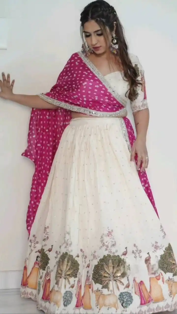 Off White Dola Silk Foil Work Lehenga Choli | Lehenga, Bollywood Lehenga, Creative Lehenga, Designer Lehenga, Embroidered Lehenga, Party Wear Lehenga
