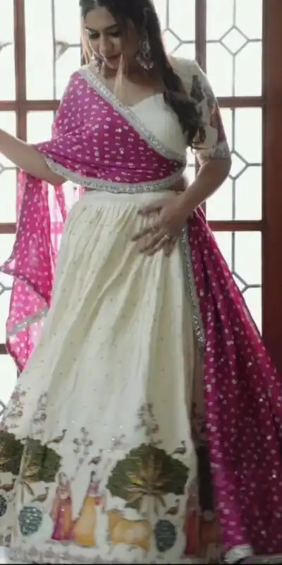 Off White Dola Silk Foil Work Lehenga Choli | Lehenga, Bollywood Lehenga, Creative Lehenga, Designer Lehenga, Embroidered Lehenga, Party Wear Lehenga