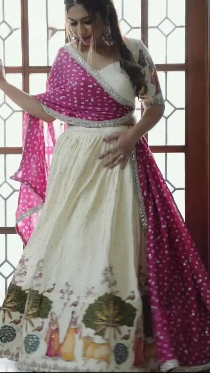 Off White Dola Silk Foil Work Lehenga Choli | Lehenga, Bollywood Lehenga, Creative Lehenga, Designer Lehenga, Embroidered Lehenga, Party Wear Lehenga