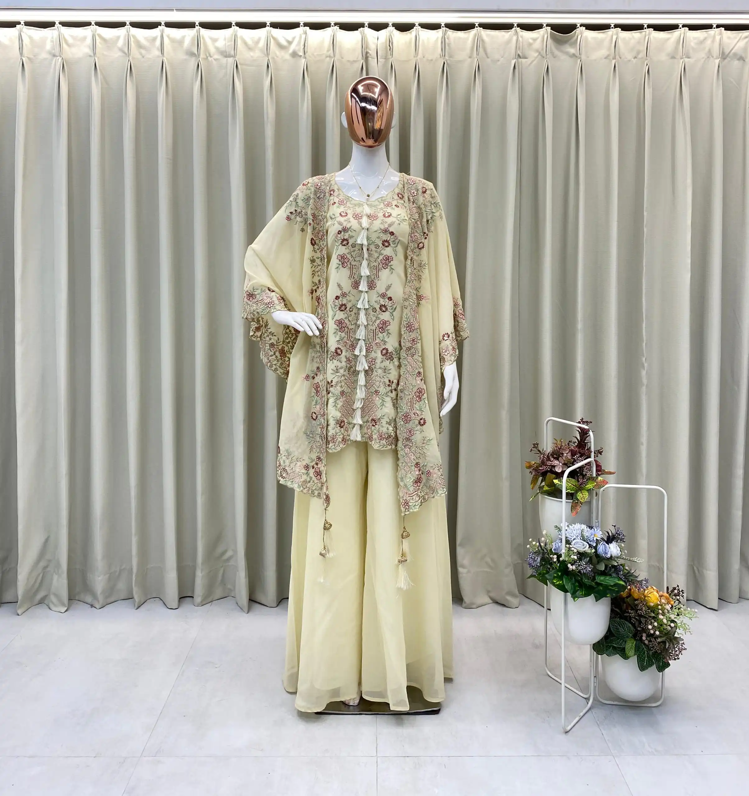 Off White Faux Georgette Embroidery Work Salwar Suit | Jump Suits, Tops & Bottoms, Track Suits, Salwar suit, Casual Suits, Creative suits, Designer Suits, Palazzo Suits, Party Wear Suits, Patiala Suits, Straight Suits, Trendy Wear