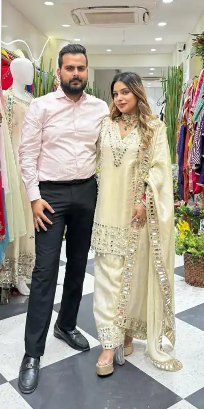 Off White Georgette Embroidery Mirror Work Salwar Suit | Jump Suits, Salwar suit, Casual Suits, Creative suits, Designer Suits, Palazzo Suits, Party Wear Suits, Patiala Suits, Straight Suits