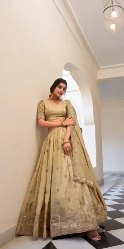 Off White Gold Crush Sequins Embroidery Work Lehenga Choli | Lehenga, Bollywood Lehenga, Creative Lehenga, Designer Lehenga, Embroidered Lehenga, Party Wear Lehenga