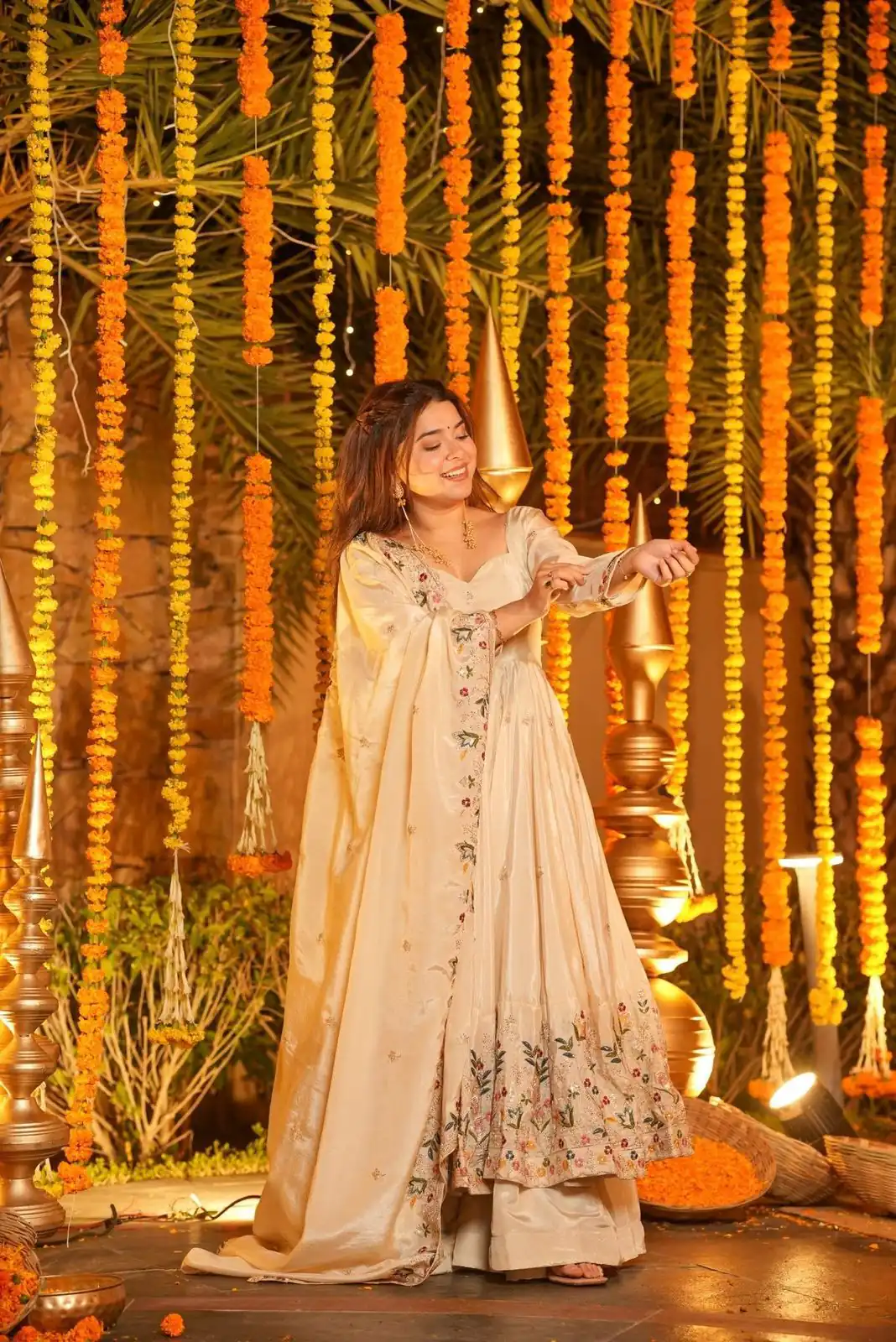 Off White Natural Crap Silk Embroidery Work Anarkali Suit | Anarkali Suits, Bollywood Anarkali, Creative-Anarkali, Designer Anarkali, Embroidered Anarkali, Party Wear Anarkali