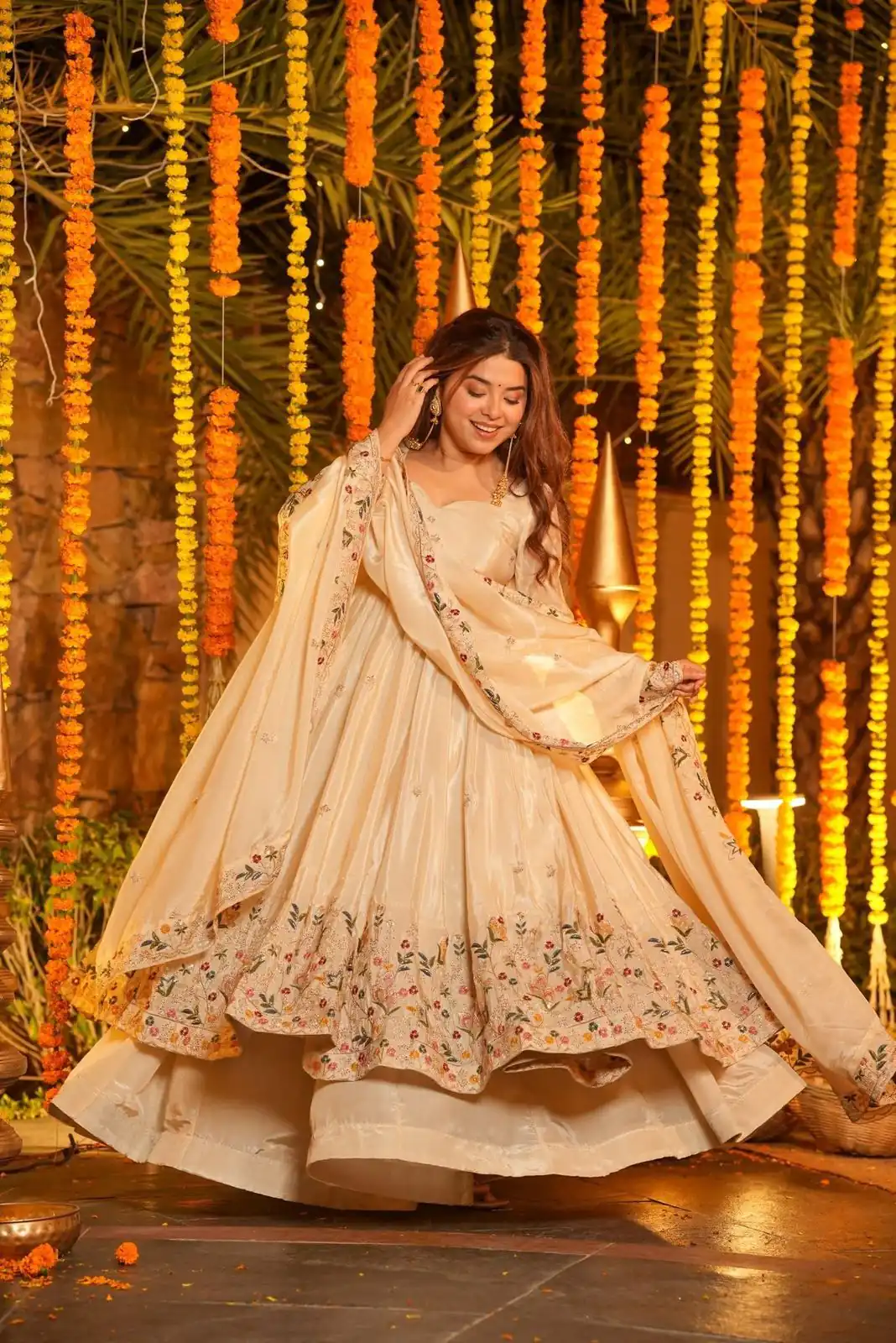 Off White Natural Crap Silk Embroidery Work Anarkali Suit | Anarkali Suits, Bollywood Anarkali, Creative-Anarkali, Designer Anarkali, Embroidered Anarkali, Party Wear Anarkali