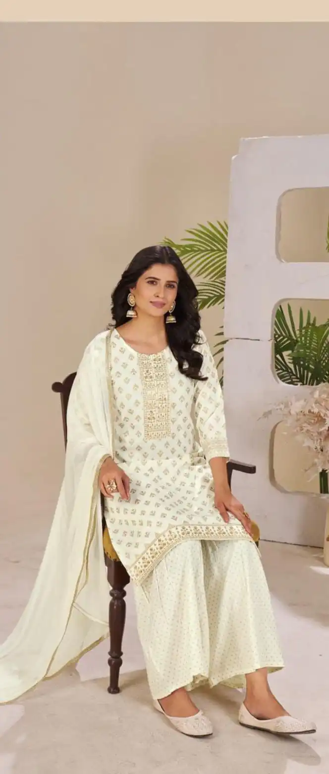Off White Rayon Lace Embroidery Work Salwar Suit | Jump Suits, Salwar suit, Casual Suits, Creative suits, Designer Suits, Palazzo Suits, Party Wear Suits, Patiala Suits, Straight Suits