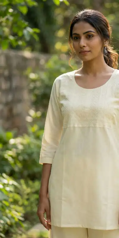 Off White Rayon Thread Work Kurti | Kurti, Bollywood Kurti, Creative Kurtis, Designer Kurti, Party Wear Kurti, Selfie Kurti