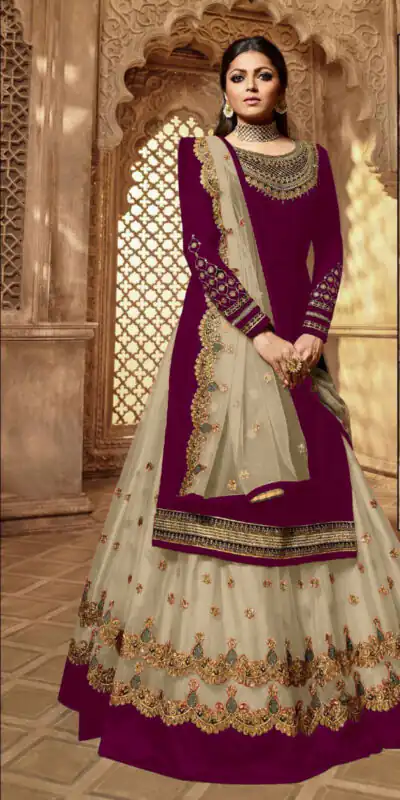 Off White Satin Georgette Stone Work Salwar Suit | Jump Suits, Salwar suit, Casual Suits, Creative suits, Designer Suits, Palazzo Suits, Party Wear Suits, Patiala Suits, Straight Suits