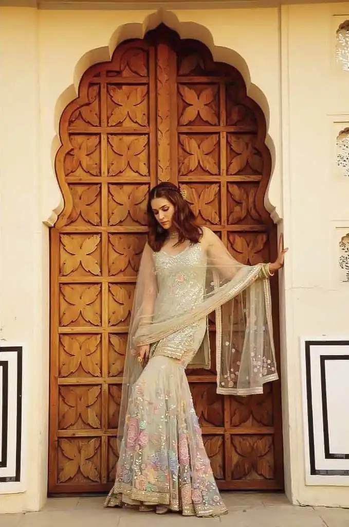 Off White Sharara Suit | Salwar suit, Casual Suits, Creative suits, Designer Suits, Palazzo Suits, Party Wear Suits, Straight Suits