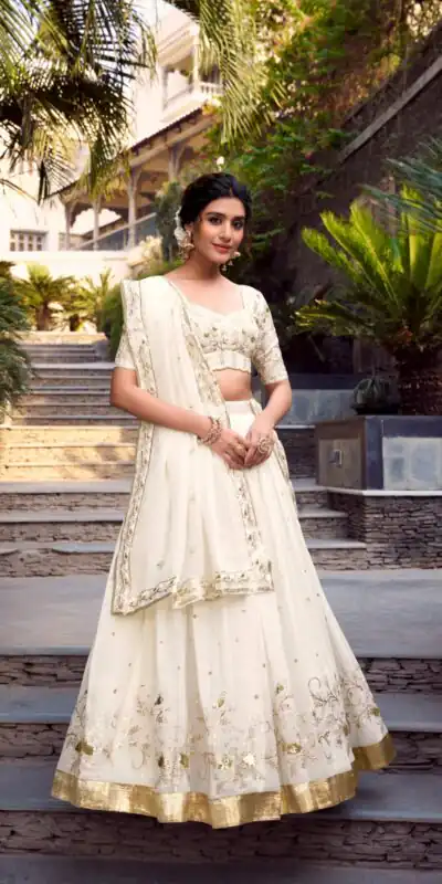 Off White Silver Glosy Sequins Lehenga Choli | Lehenga, Bollywood Lehenga, Creative Lehenga, Designer Lehenga, Embroidered Lehenga, Party Wear Lehenga