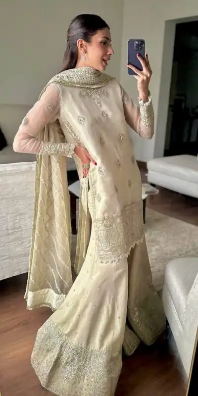 Off White Tabby Organza Embroidery Work Salwar Suit | Jump Suits, Salwar suit, Casual Suits, Creative suits, Designer Suits, Palazzo Suits, Party Wear Suits, Patiala Suits, Straight Suits