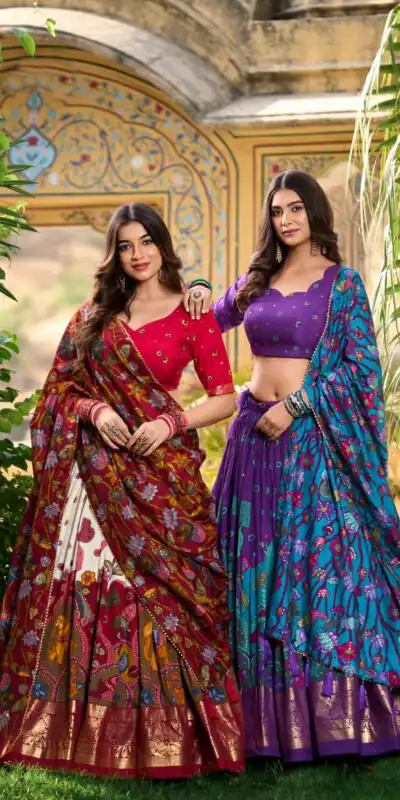 Off White Tasar Silk With Gotta Patti Lehenga Choli | Lehenga, Bollywood Lehenga, Creative Lehenga, Designer Lehenga, Embroidered Lehenga, Party Wear Lehenga