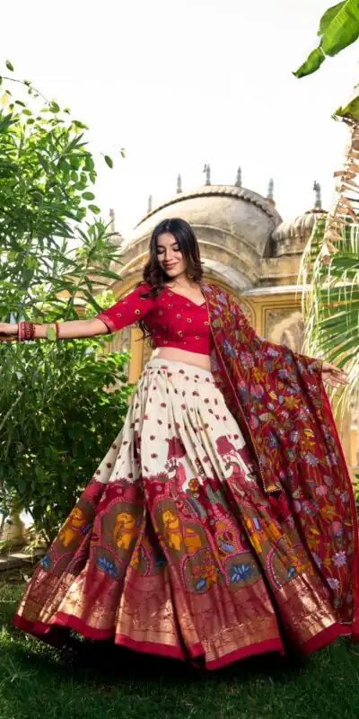 Off White Tasar Silk With Gotta Patti Lehenga Choli | Lehenga, Bollywood Lehenga, Creative Lehenga, Designer Lehenga, Embroidered Lehenga, Party Wear Lehenga