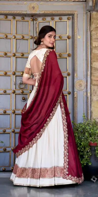 Off White Vichitra Silk Embroidery Zari Work Lehenga Choli | Lehenga, Bollywood Lehenga, Creative Lehenga, Designer Lehenga, Embroidered Lehenga, Party Wear Lehenga