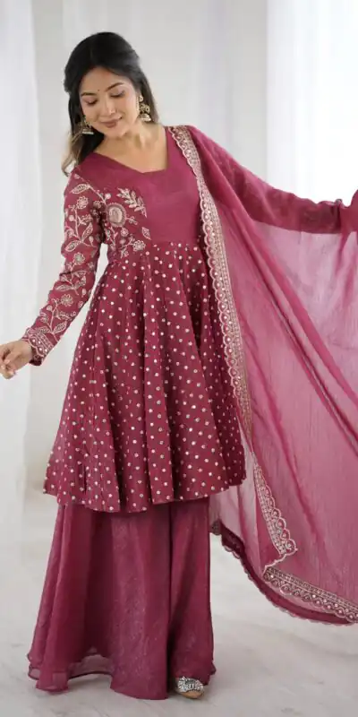 Onion Crunchy Silk Embroidery Work Salwar Suit | Jump Suits, Salwar suit, Casual Suits, Creative suits, Designer Suits, Palazzo Suits, Party Wear Suits, Patiala Suits, Straight Suits