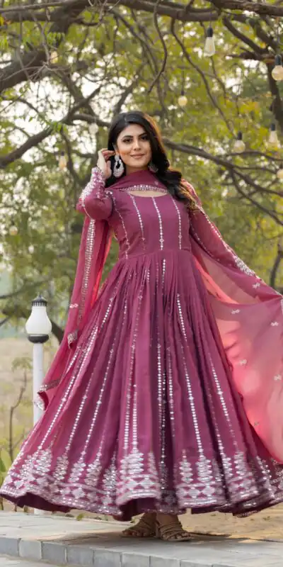 Onion Fox Georgette Embroidery Work Gown | Jump Suits, Salwar suit, Casual Suits, Creative suits, Designer Suits, Palazzo Suits, Party Wear Suits, Patiala Suits, Straight Suits