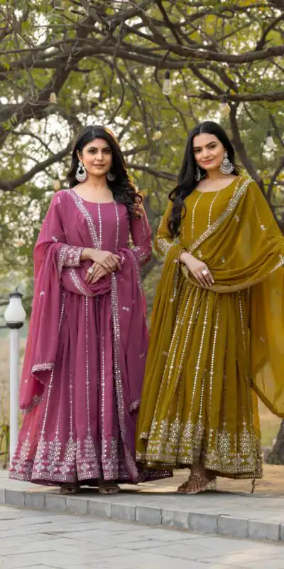 Onion Fox Georgette Embroidery Work Gown | Jump Suits, Salwar suit, Casual Suits, Creative suits, Designer Suits, Palazzo Suits, Party Wear Suits, Patiala Suits, Straight Suits