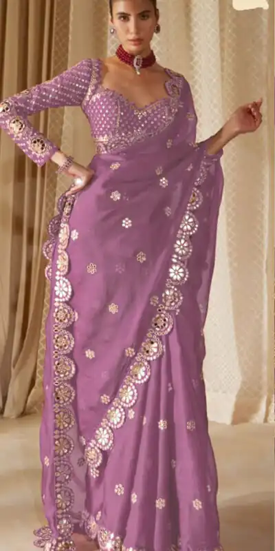 Onion Georgette Mirror Sequence Work Saree | Sarees, Bollywood Sarees, Creative Sarees, Designer Sarees, Embroidered Sarees, Ethnic Saree, Modern Digital sarees, Party Wear Sarees