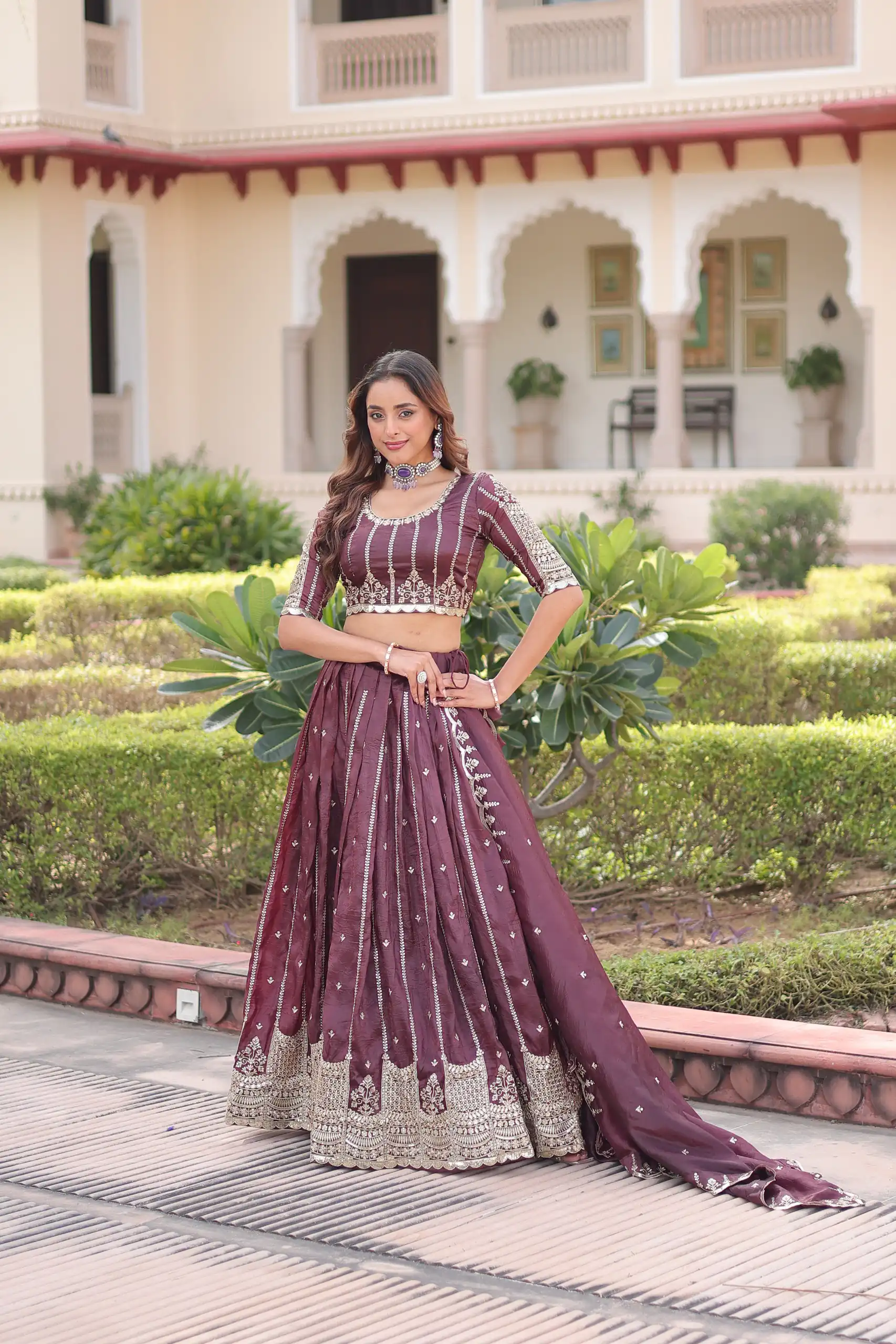 Onion Gold Crush Embroidery Zari Work Lehenga Choli | Lehenga, Bollywood Lehenga, Creative Lehenga, Designer Lehenga, Embroidered Lehenga, Party Wear Lehenga