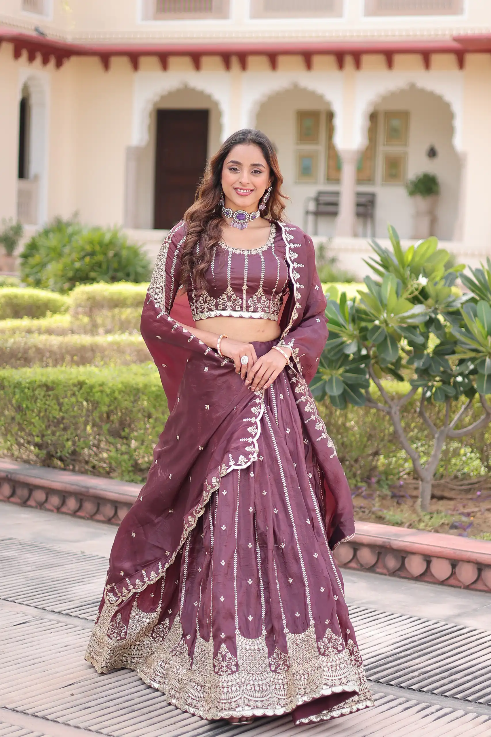 Onion Gold Crush Embroidery Zari Work Lehenga Choli | Lehenga, Bollywood Lehenga, Creative Lehenga, Designer Lehenga, Embroidered Lehenga, Party Wear Lehenga