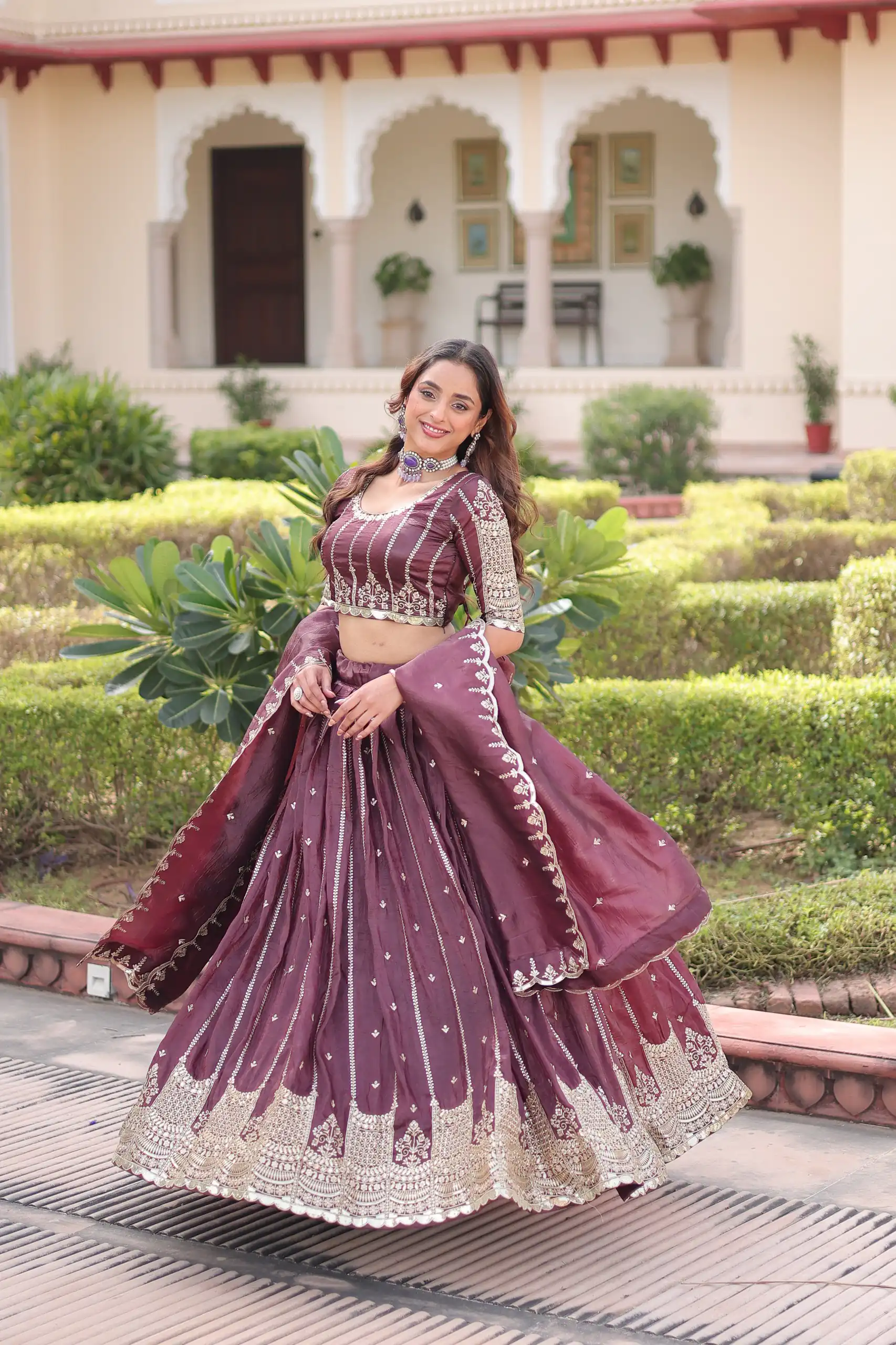 Onion Gold Crush Embroidery Zari Work Lehenga Choli | Lehenga, Bollywood Lehenga, Creative Lehenga, Designer Lehenga, Embroidered Lehenga, Party Wear Lehenga