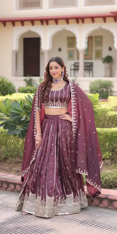 Onion Gold Crush Embroidery Zari Work Lehenga Choli | Lehenga, Bollywood Lehenga, Creative Lehenga, Designer Lehenga, Embroidered Lehenga, Party Wear Lehenga