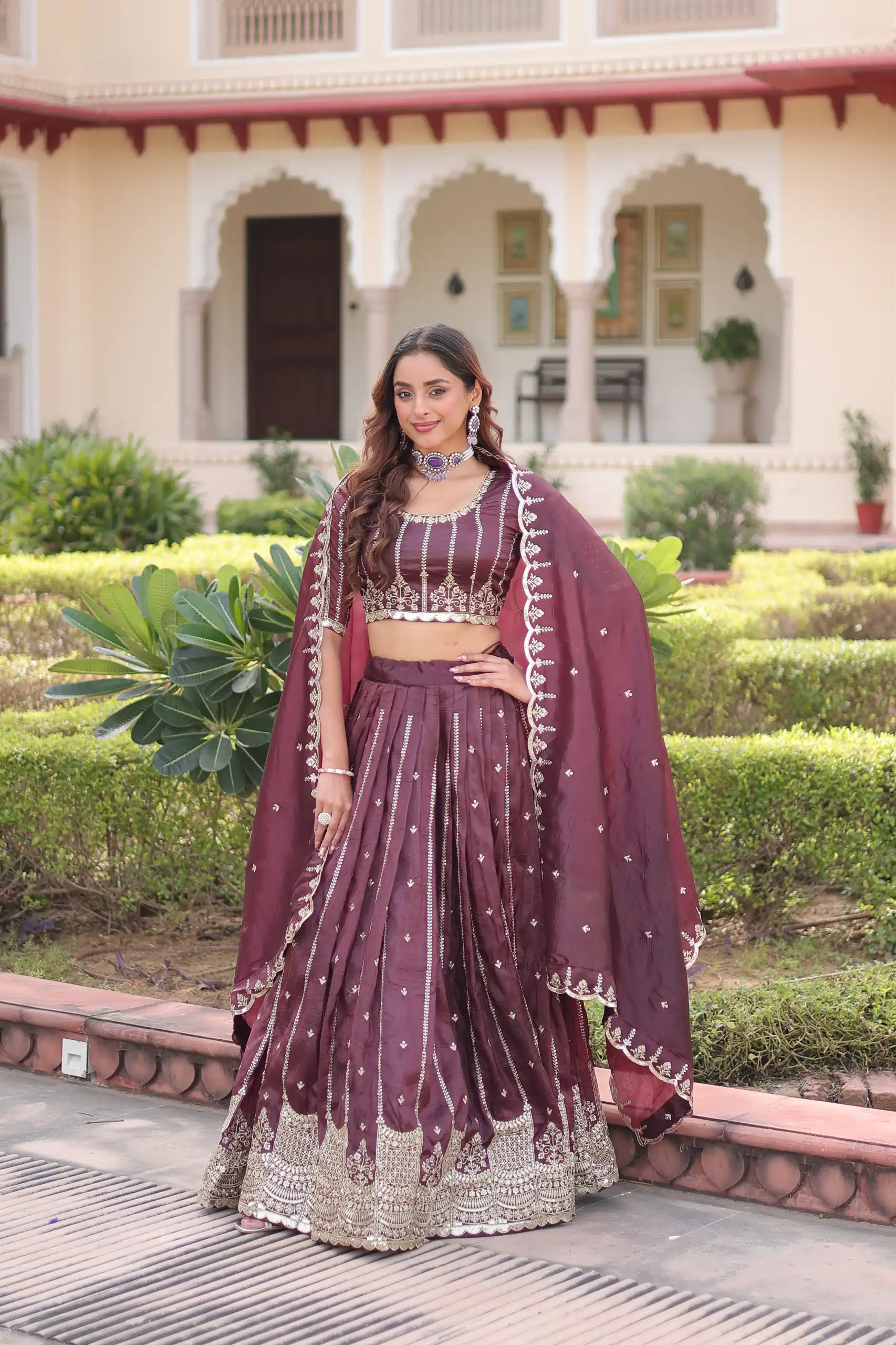 Onion Gold Crush Embroidery Zari Work Lehenga Choli | Lehenga, Bollywood Lehenga, Creative Lehenga, Designer Lehenga, Embroidered Lehenga, Party Wear Lehenga