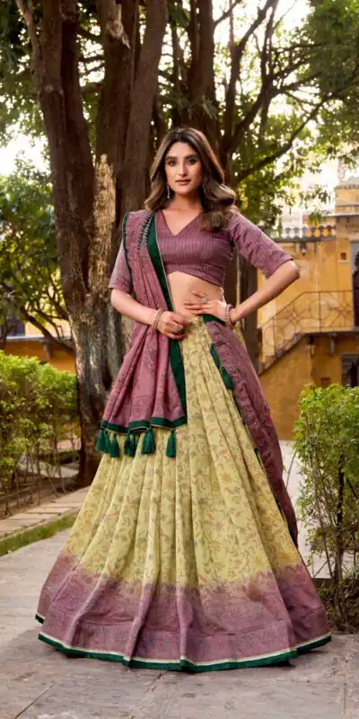 Onion Vichitra Silk Printed Lehenga Choli | Lehenga, Bollywood Lehenga, Creative Lehenga, Designer Lehenga, Embroidered Lehenga, Party Wear Lehenga