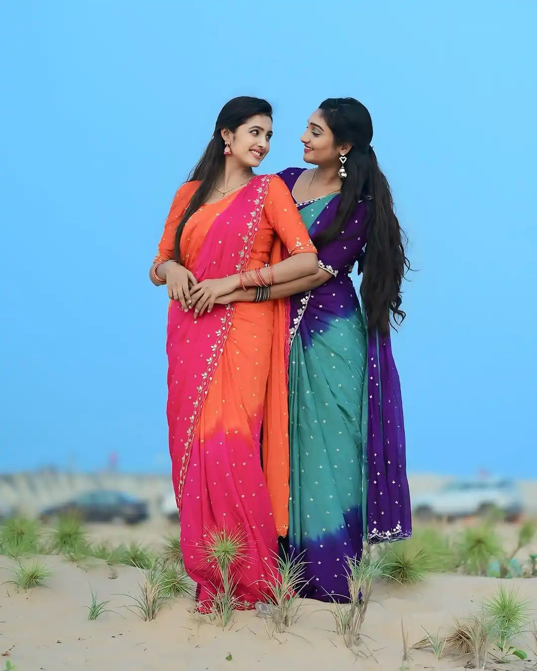 Orange And Pink Chinnon Embroidery Sequence Saree | Sarees, Bollywood Sarees, Creative Sarees, Designer Sarees, Embroidered Sarees, Ethnic Saree, Modern Digital sarees, Party Wear Sarees