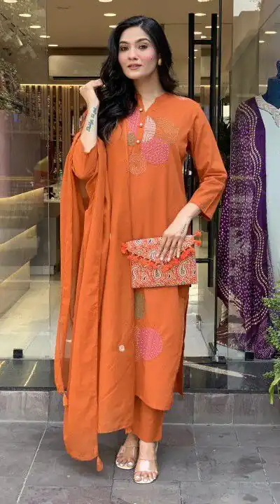 Orange Chanderi Embroidery Mirror Work Salar Suit | Jump Suits, Salwar suit, Casual Suits, Creative suits, Designer Suits, Palazzo Suits, Party Wear Suits, Patiala Suits, Straight Suits