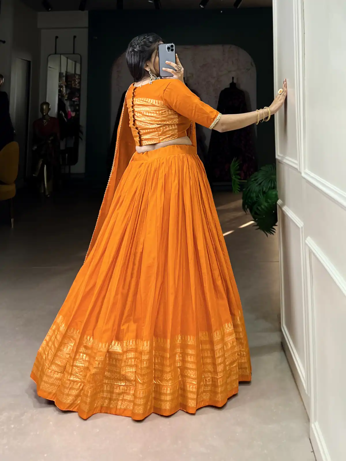 Orange Chanderi Plain With Zari Weaving Work Border Lehenga Choli | Lehenga, Bollywood Lehenga, Creative Lehenga, Designer Lehenga, Embroidered Lehenga, Party Wear Lehenga