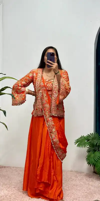Orange Chinon Embroidery Lace Work Saree | Sarees, Bollywood Sarees, Creative Sarees, Designer Sarees, Embroidered Sarees, Ethnic Saree, Modern Digital sarees, Party Wear Sarees